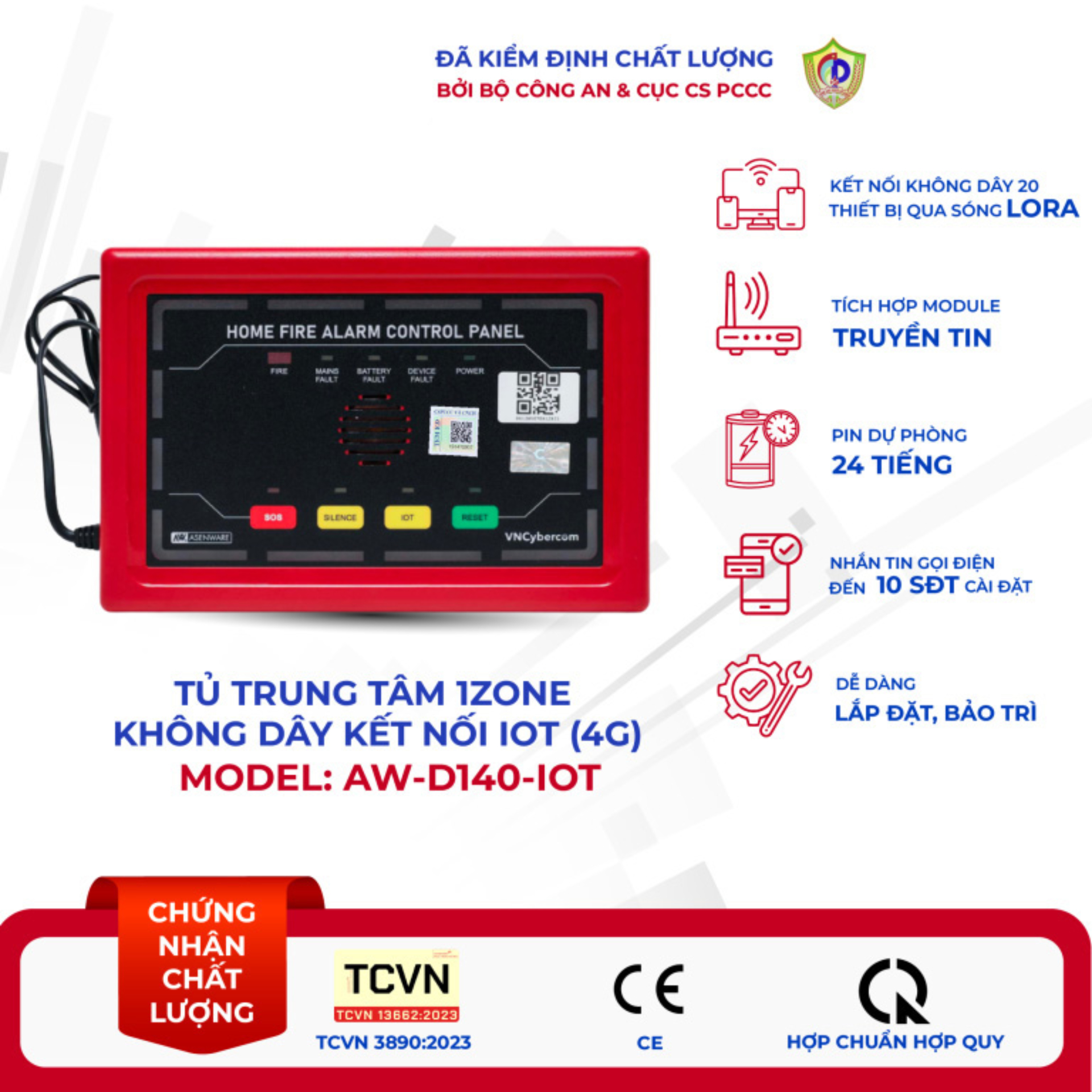 Tủ trung tâm 01 Zone báo cháy không dây tích hợp IOT Safeone Viettel